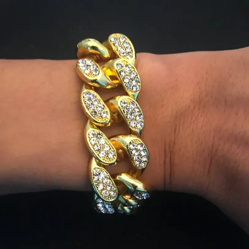 Pulsera de collar de cadena cubana Miami para hombre con diamantes completos de 20mm de oro puro 9999 de lujo 24K 3