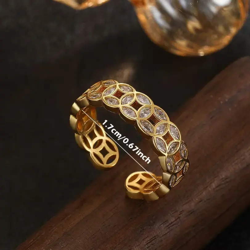 Anillo con diseño de moneda para mujer: un anillo de lujo ligero, de alta gama y elegante, con circonitas incrustadas y un diseño abrible. 6