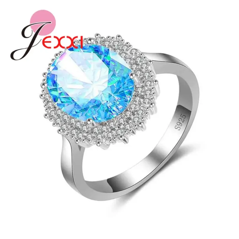 Anillos de plata auténtica S925 para mujer, anillo de circón azul, piedra azul claro, regalo romántico, joyería de compromiso, tamaño 6-10 1