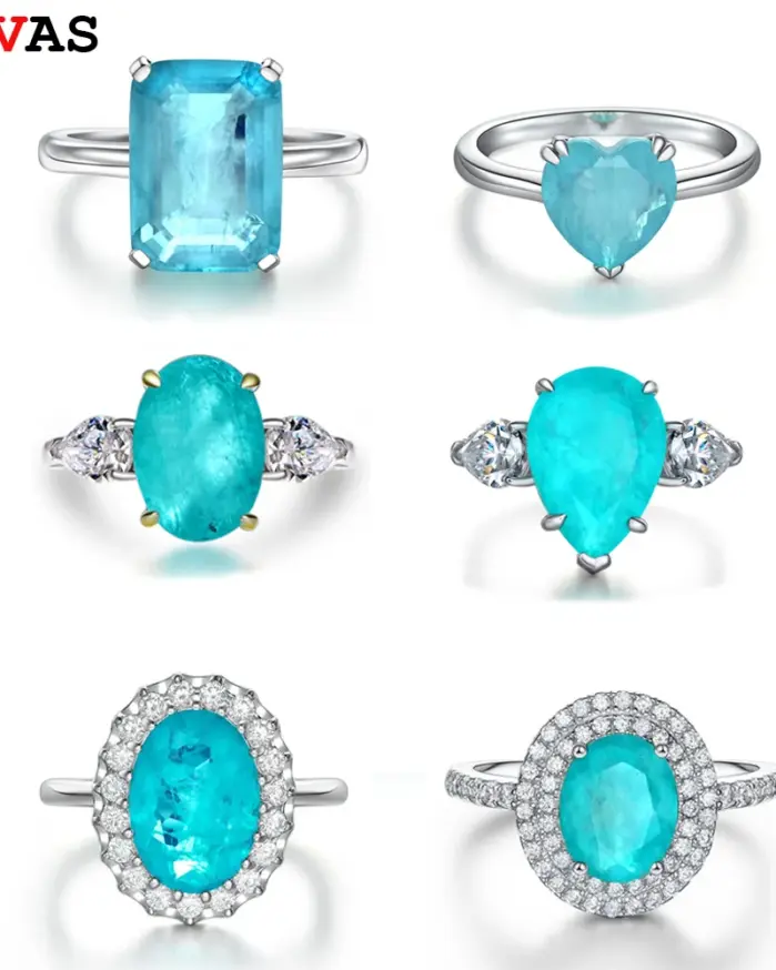 OEVAS, anillos de piedras preciosas de turmalina Paraiba de 10x14mm, Plata de Ley 925, anillo de diamante brillante de alto carbono para mujer, joyería de boda 1