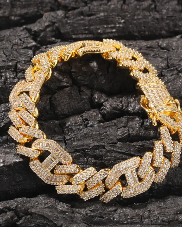 Lujo 24K 9999 oro puro oro real 3 a 1 pulsera hipster hip hop pulsera cubana con tachuelas de hip hop 1