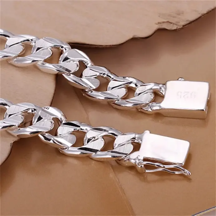 Nueva pulsera de plata de ley S925 fina de alta gama para hombre y mujer, joyería de moda, regalo para hombre, hermosa gema cuadrada de 10MM 2
