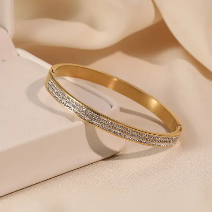 Pulsera de circón para mujer, accesorio de joyería de acero inoxidable a la moda, conjunto de pulsera de lujo 2