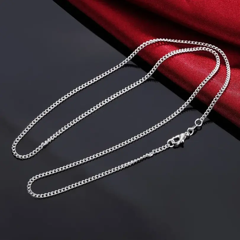 Collar de cadena lateral de Plata de Ley 925 de 40-75CM de largo y 2mm de ancho para mujer y hombre, joyería con dijes de boda a la moda 3
