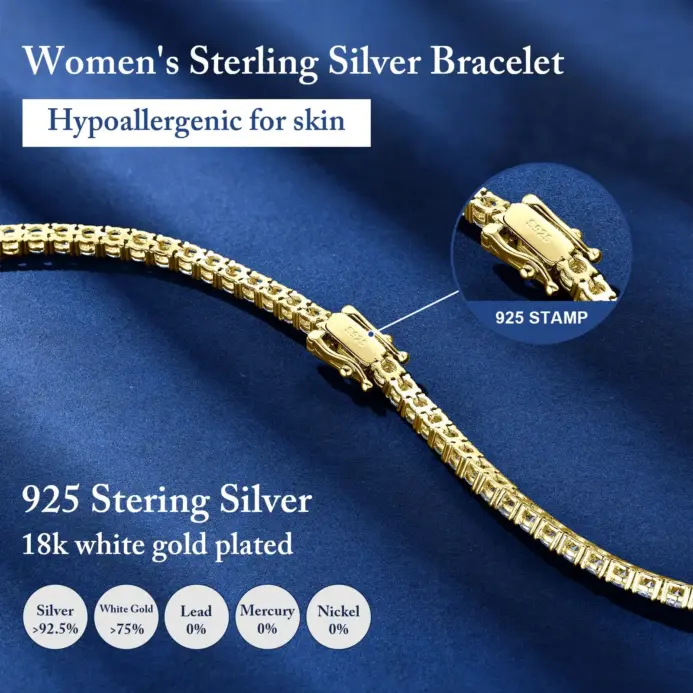 Pulsera de tenis Moissanite para mujer, chapado en oro blanco de 18 quilates, plata de 3mm, Color D VVS1, joyería para fiesta y boda, pulseras para mujer y hombre 2