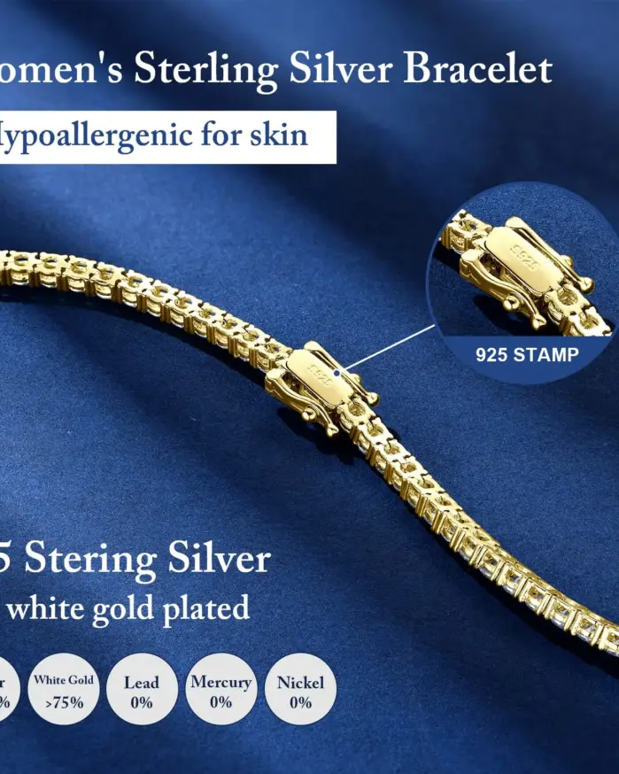 Pulsera de tenis Moissanite para mujer, chapado en oro blanco de 18 quilates, plata de 3mm, Color D VVS1, joyería para fiesta y boda, pulseras para mujer y hombre 2