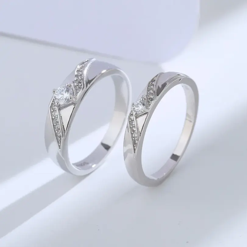 Buyee-Conjunto de anillos de Plata de Ley 925 para parejas, anillo Simple de circón blanco para mujer y hombre, joyería fina de boda a la moda, círculo 6