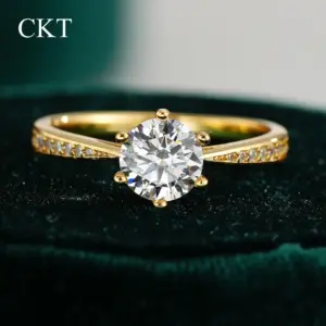 Anillo CKT 100% de oro auténtico de 18k, moissanita de 1ct con certificado, joyería de boda de lujo para mujer, regalo de compromiso de verano sin deslustre 1