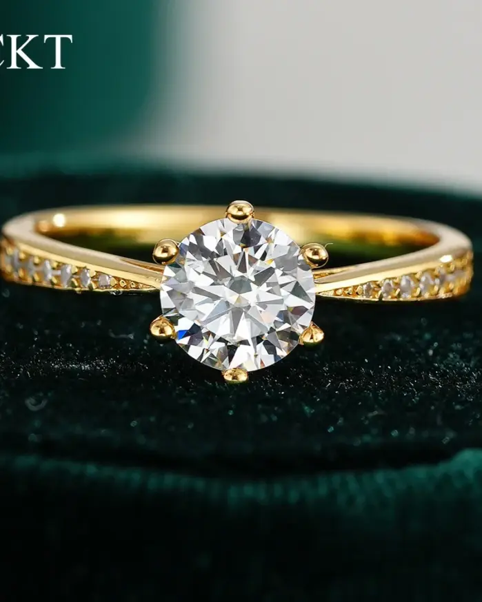 Anillo CKT 100% de oro auténtico de 18k, moissanita de 1ct con certificado, joyería de boda de lujo para mujer, regalo de compromiso de verano sin deslustre 1
