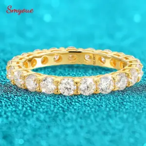 Smyoue, chapado en oro de 18k, 3/3,5mm, todos los anillos de diamantes de moissanita para mujer, bandas de eternidad completas para boda, joyería de plata de ley 925 1