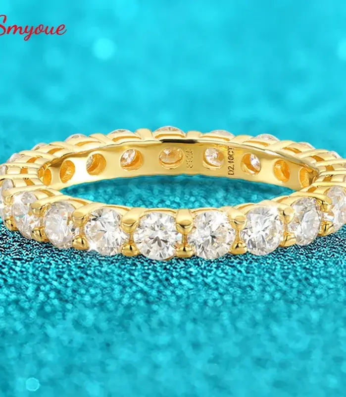 Smyoue, chapado en oro de 18k, 3/3,5mm, todos los anillos de diamantes de moissanita para mujer, bandas de eternidad completas para boda, joyería de plata de ley 925 1