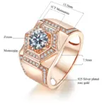 Anillo de Plata de Ley 925 Original, anillos redondos de diamante moissanita para hombre, Color oro rosa, joyería fina gruesa de lujo para novios de boda 2