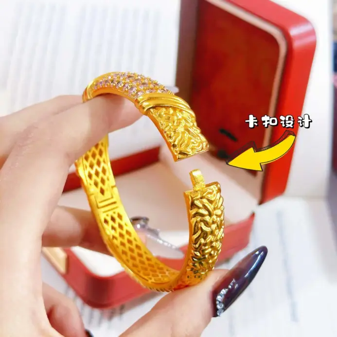 Exquisita Pulsera de Hebilla con Diamantes de Imitación y Diseño de Caleidoscopio, para Mujer, Oro 24K AU999, Detalles Finos 2