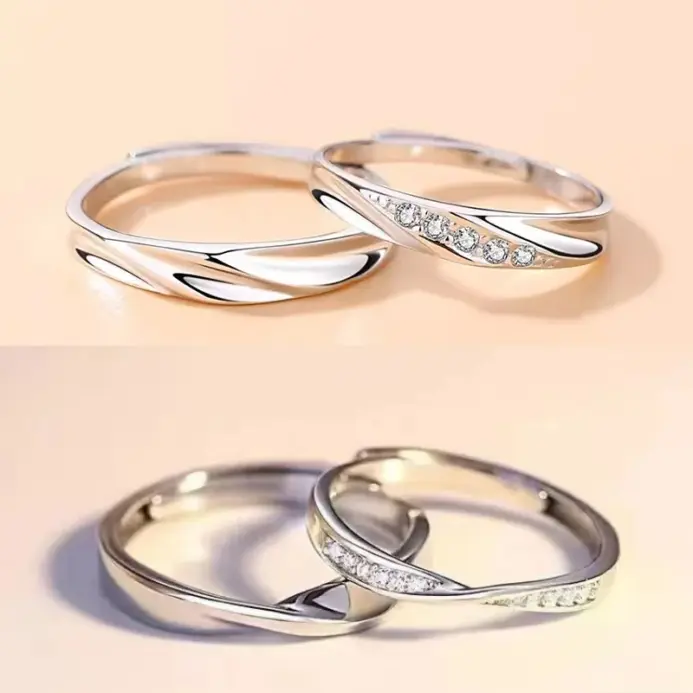 Nueva moda Mobius anillos de pareja lisos anillo ajustable de Color plata clásico para hombres y mujeres joyería de boda regalo de San Valentín 1