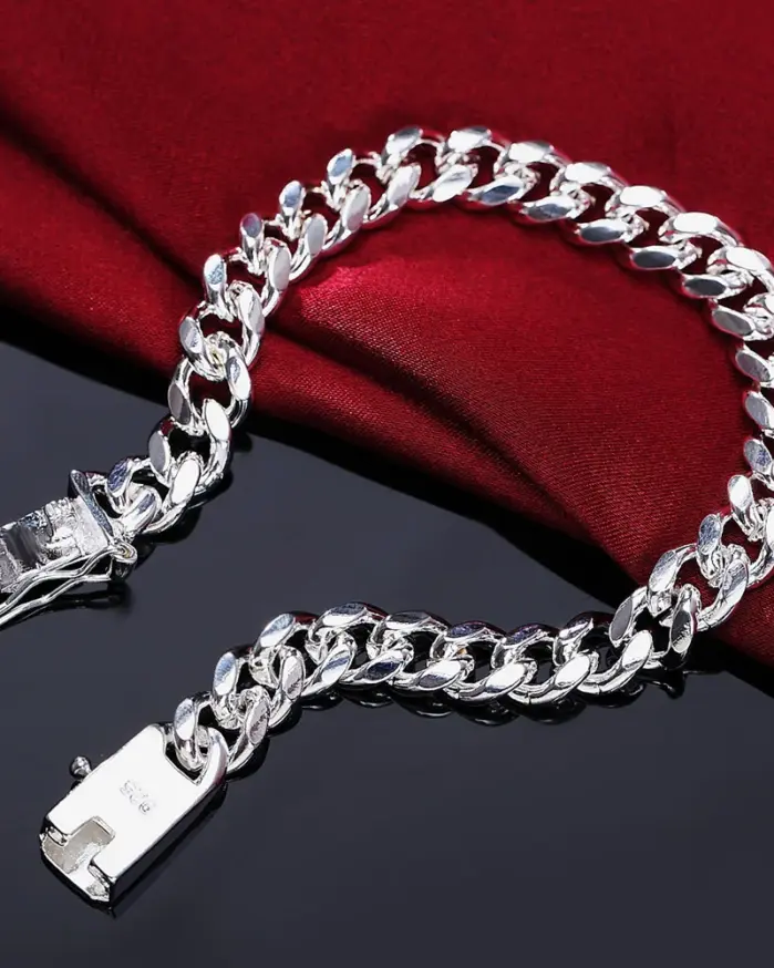 Pulsera de cadena sólida exquisita de Plata de Ley 925, abalorio de moda para mujeres y hombres, joyería de modelos simples y bonitos para boda 1