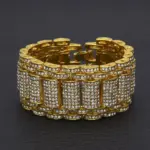 Pulsera de lujo de oro puro 24K 9999 de oro real de Hip-Hop para hombre, pulsera tridimensional de 35mm de ancho con diamantes exagerados 2