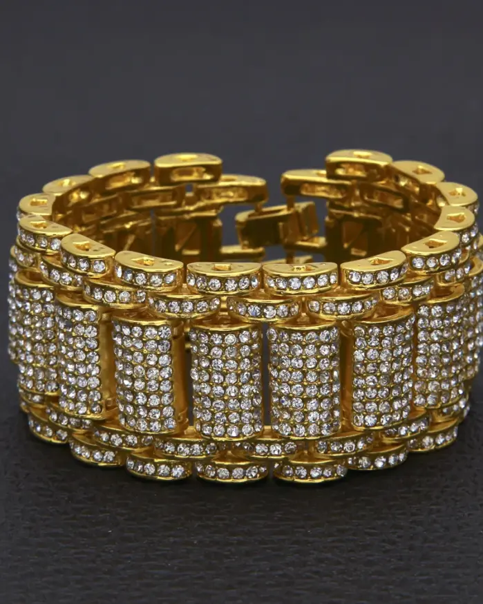 Pulsera de lujo de oro puro 24K 9999 de oro real de Hip-Hop para hombre, pulsera tridimensional de 35mm de ancho con diamantes exagerados 2