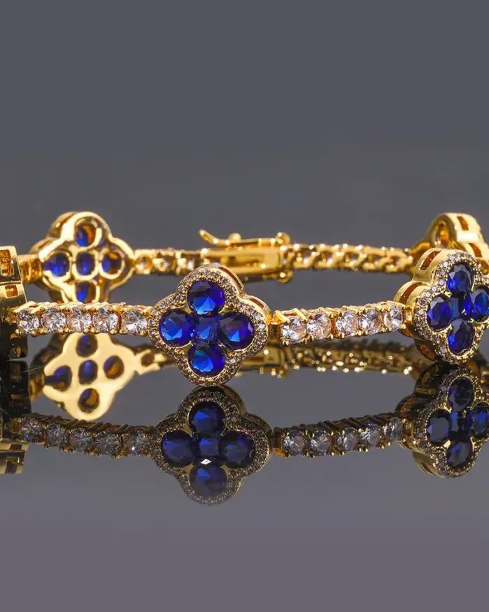 Pulsera de lujo de oro puro 24K 9999 para mujer, estilo hip-hop, con moissanita verde y diseño de flor de ciruelo, pulsera tipo tenis. 1