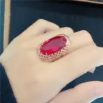 Anillos de rubí ovalados clásicos de oro rosa de 14K de oro púrpura 585 para mujer, artesanía hueca cuadrada, regalo de joyería de boda de lujo exagerada 5