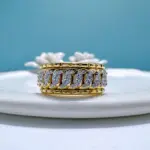 100% de lujo de oro auténtico de 18k para mujer, marca de moda hip-hop, anillo de diamante giratorio, diseño de cadena cubana, anillo de moissanita 3