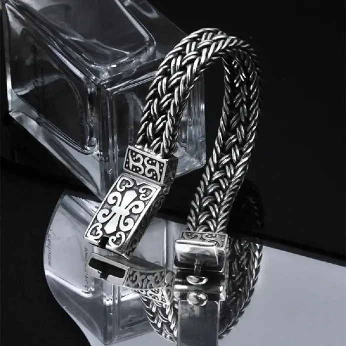 :: 🌿 Pulsera "Eternal Vine Totem" – Amuleto de Cadena Tejida Ancha 2