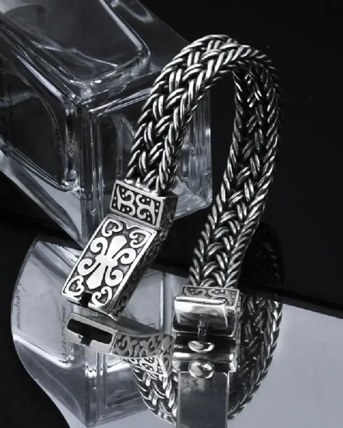 :: 🌿 Pulsera "Eternal Vine Totem" – Amuleto de Cadena Tejida Ancha 2