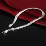 Pulsera de plata de ley 925, 6mm, 18/20cm, cadena lateral plana, cierre de langosta para mujer, hombre, joyería de compromiso de boda 3