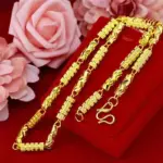 Collar de Oro Real de 24k de Lujo para Hombre, Collar Hexagonal de Bambú con Ajuste de Flor, Joyería Fina 2