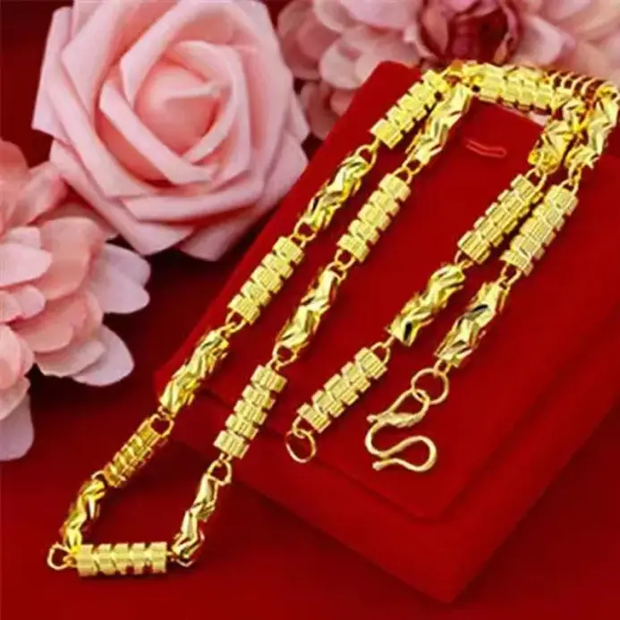 Collar de Oro Real de 24k de Lujo para Hombre, Collar Hexagonal de Bambú con Ajuste de Flor, Joyería Fina 2
