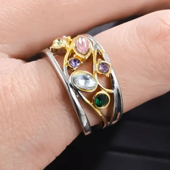 Exquisita joyería femenina, Anillos de dedo de Color Micro circón con línea de onda Multicolor con patrón geométrico para mujer, Anillos cuelloьц® ж dikajiе 2