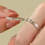 Anillo abierto de Plata de Ley 925 con lazo para pareja, anillo de propuesta de boda con diamantes Flash, par de anillos para hombres y mujeres, nuevo regalo de joyería de moda 5