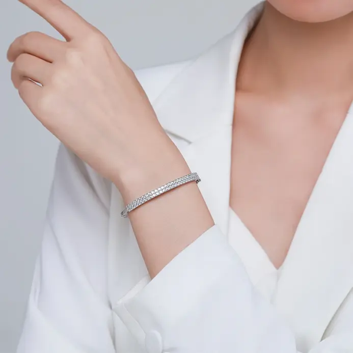 Ailmay-pulsera de plata de ley 925 con circonita cúbica para mujer y niña, brazalete clásico de lujo, joyería fina antialérgica 2