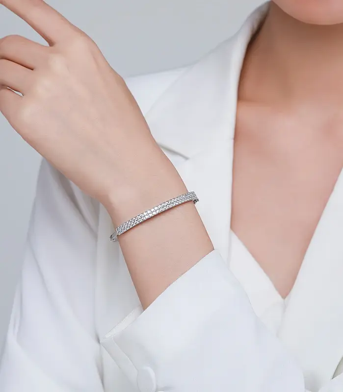 Ailmay-pulsera de plata de ley 925 con circonita cúbica para mujer y niña, brazalete clásico de lujo, joyería fina antialérgica 2