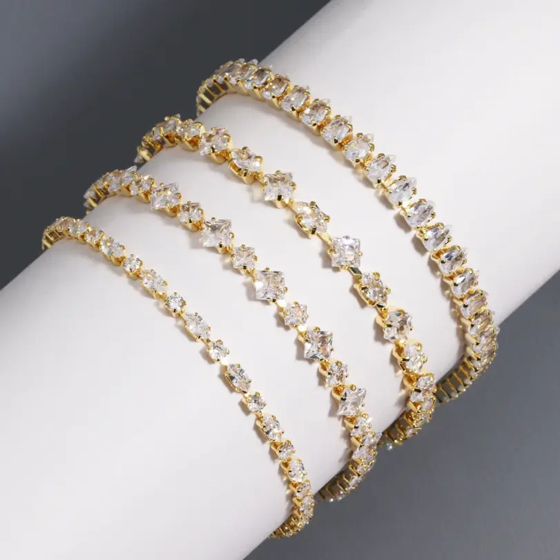 Pulseras de tenis de circonita cúbica brillante para mujer, cadena de Color plateado apilable y delicada de lujo, joyería de boda para banquete CZ de cristal 3
