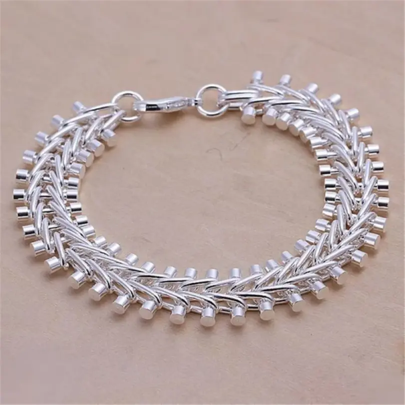 Pulsera de cadena sólida exquisita de Plata de Ley 925, abalorio de moda para mujeres y hombres, joyería de modelos simples y bonitos para boda 4