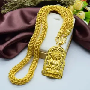 Nueva tienda de oro, collar de oro del mismo estilo para hombres, oro Real 9999 de 24 quilates, marca de Buda Guanyin, joyería de lujo AU750 1