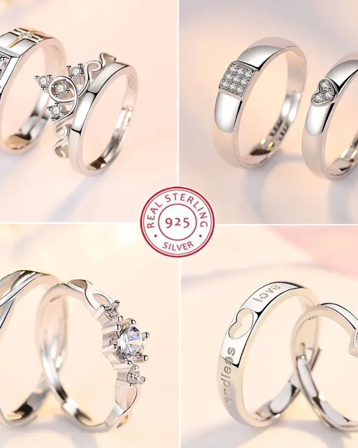 Conjuntos de anillos de Plata de Ley 925 para parejas, anillo Simple de pulido ligero para mujer y hombre, joyería fina clásica para boda, 2 uds. 1
