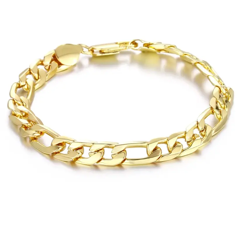 Pulsera de oro de 8 pulgadas, pulsera de cadena Figaro de lado completo de Color dorado/plateado de 8MM para mujer y hombre, regalo de joyería de boda a la moda 6