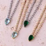 Collar azul claro de circonia cúbica con forma de gota de agua y cadena helada de alta calidad para mujer, joyería para fiesta y boda chapada en oro de 18 quilates 3