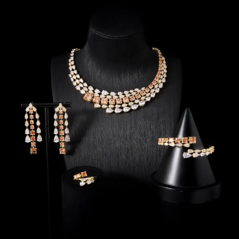 Conjunto de joyería nupcial de circonita cúbica para mujer, collar de boda, regalo de disfraz, accesorios de belleza para mujer 1