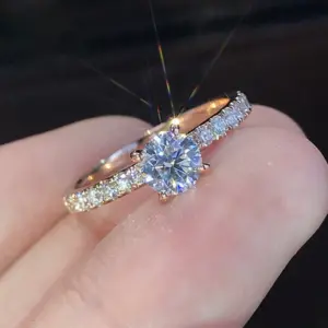 Anillo de compromiso de boda de Plata de Ley 925 para mujer, regalo de cumpleaños romántico para novia, joyería de circón de cristal a la moda 1