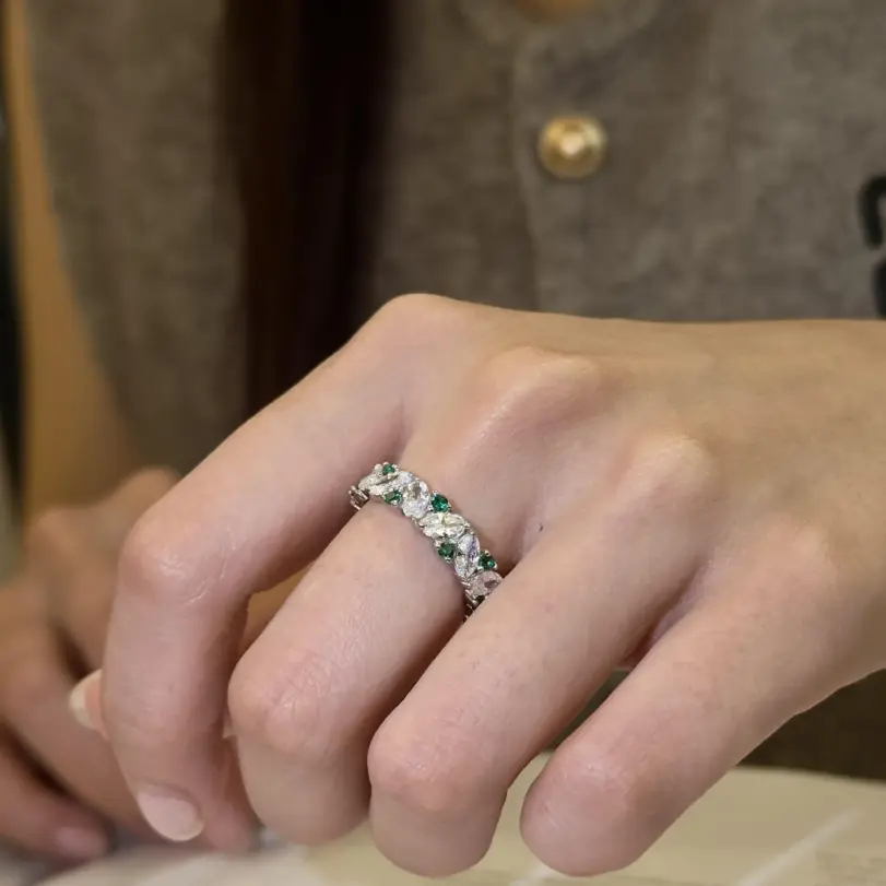 anillos ovalados brillantes blancos y verdes con diamantes de alto carbono, anillo de boda de 100% Plata de Ley 925 para mujer, joyería fina para fiesta 5