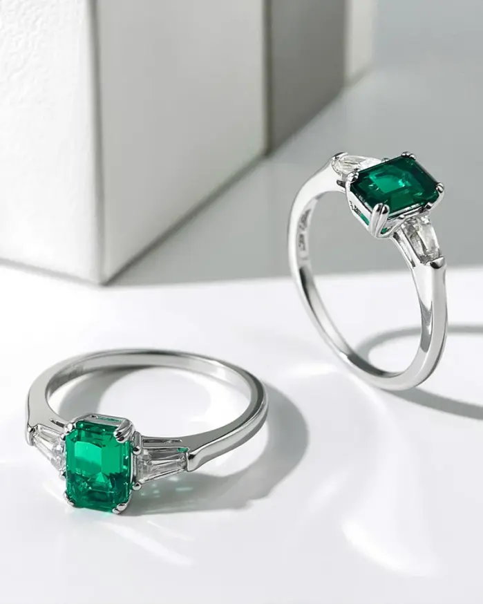 1CT 5x7mm anillo de rubí/esmeralda zómana cultivada en laboratorio plata de ley S925 con moissanita para mujer joyería fina para fiesta de boda 2