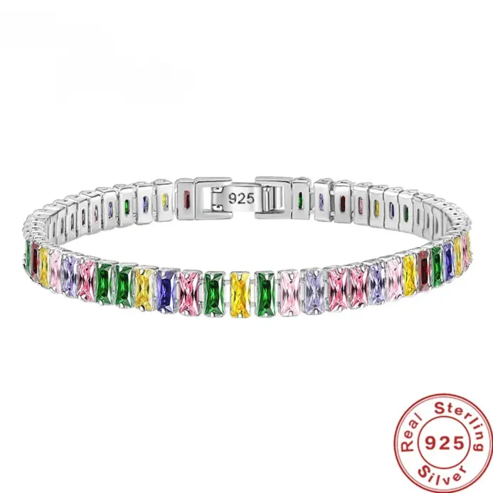 Pulsera de plata de ley 925 Noble, cadena de lujo, joyería de mano de cristal de Color para mujer, abalorio, regalo de boda, fiesta, 18cm 2