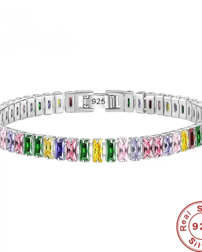 Pulsera de plata de ley 925 Noble, cadena de lujo, joyería de mano de cristal de Color para mujer, abalorio, regalo de boda, fiesta, 18cm 2