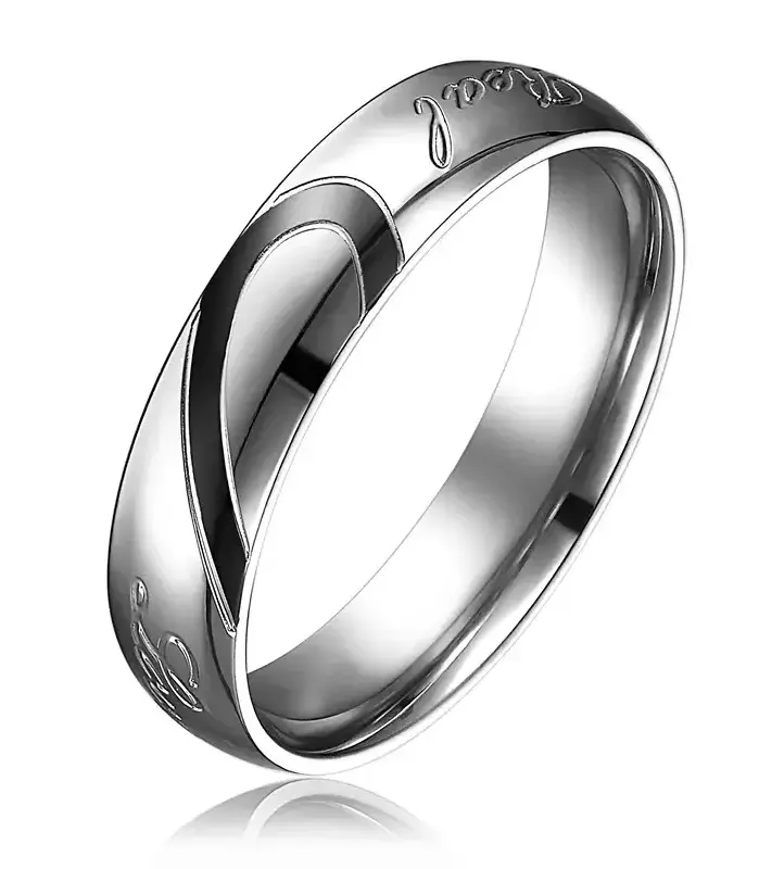Anillos de promesa a juego para parejas Te amo para siempre, conjuntos de alianzas de boda, anillos de medio corazón para él y sus, ajuste cómodo de acero inoxidable 2