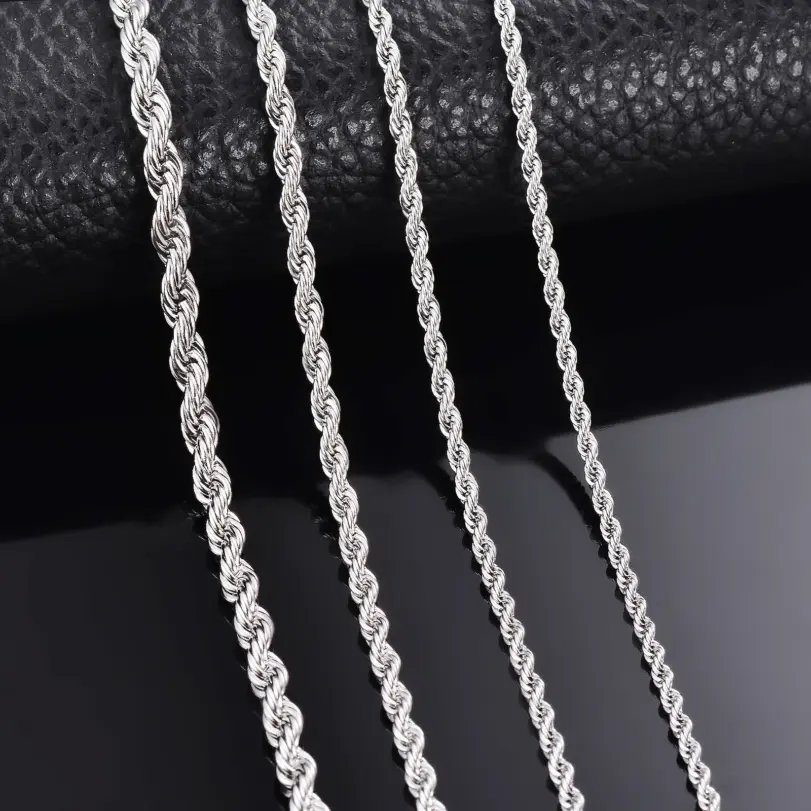 1 pieza de Plata de Ley 925 ancho 2mm/3mm/4mm cuerda cadena collar/pulsera para hombres mujeres hombre collar de cadena de moda 1