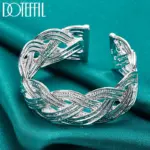 brazalete de red entrelazada de Plata de Ley 925 de 27mm para mujer, joyería de fiesta con abalorio de moda para compromiso de boda 5