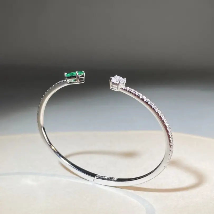 Pulsera de plata de ley 925 con esmeralda, ajustable, simple, exquisita, de alta calidad, para mujer 4
