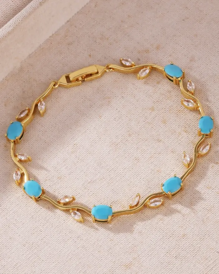 Pulseras de Lujo con Piedras Naturales de Turquesa, Zirconia, Hojas, Ramas y Flores de Diamantes de Imitación para Mujer, Regalo de Joyería para Fiesta o Boda 1